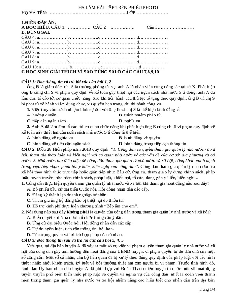 BÀI TẬP LẤY ĐIỂM THƯỜNG XUYÊN K11 IN HS | PDF