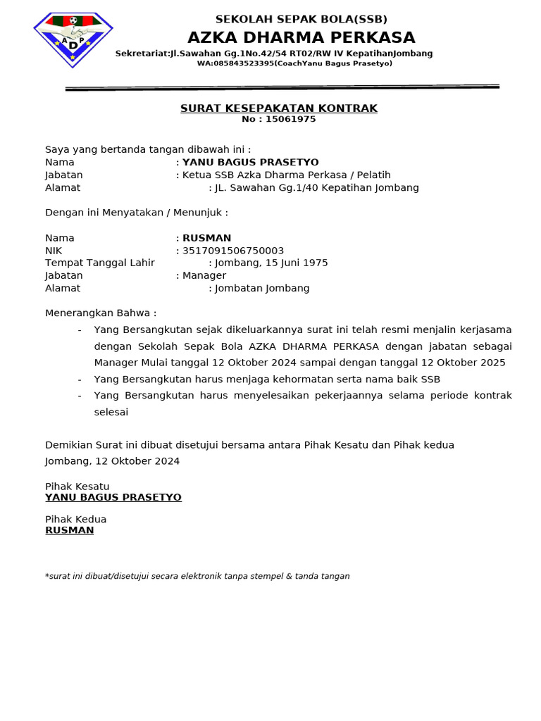 SURAT KONTRAK MASTER | PDF