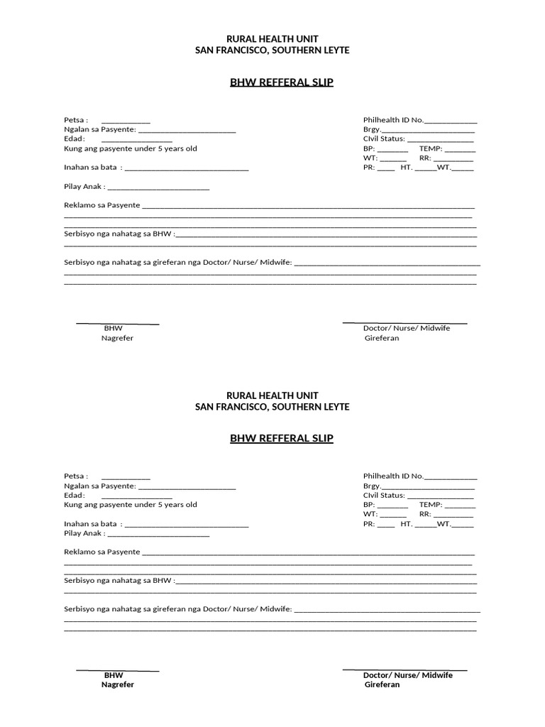 RURAL HEALTH UNIT Referral | PDF