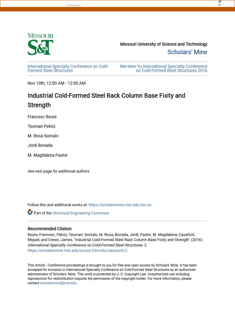 Cold-Formed Steel Rack Column Strength | PDF
