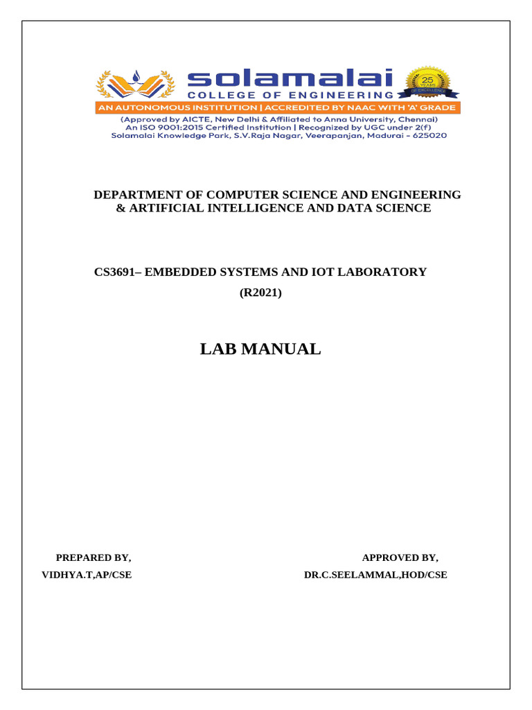 Embedded Systems & IoT Lab Manual | PDF | Microcontroller | Arduino
