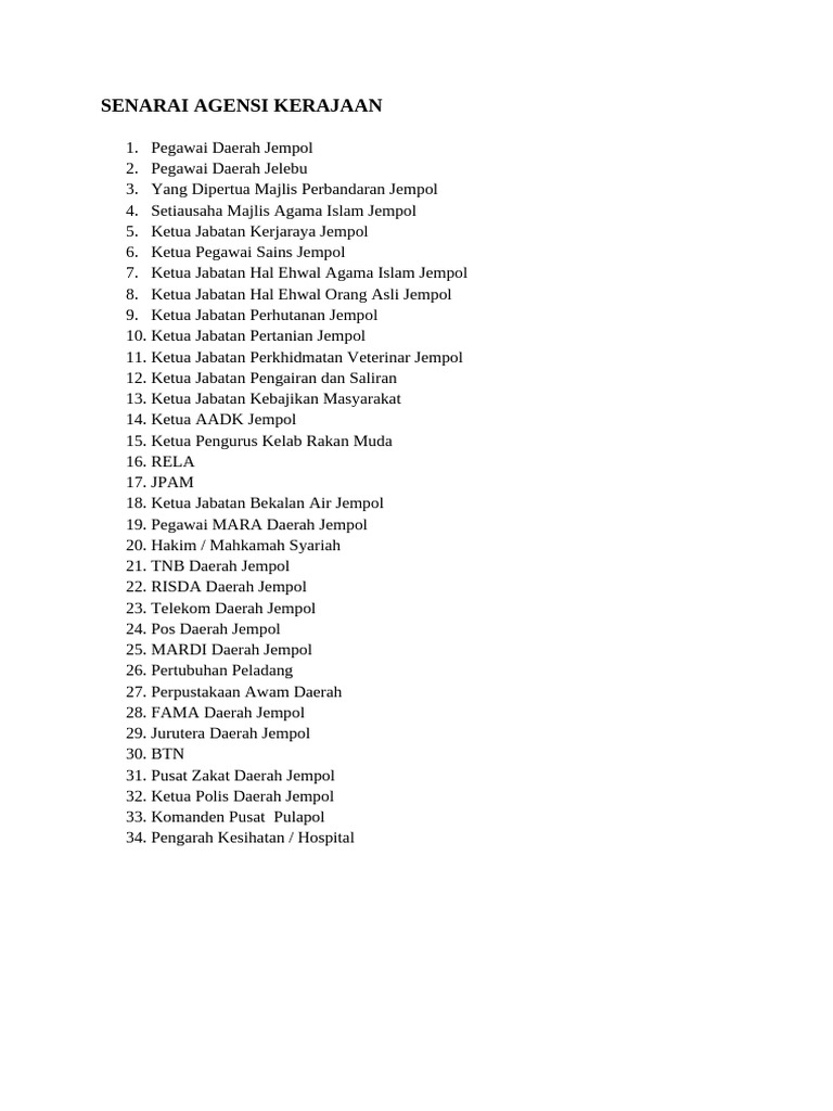 Senarai Agensi Kerajaan | PDF