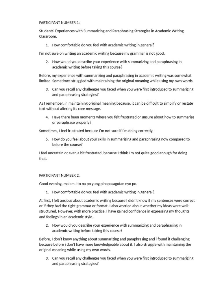 Student Insights on Summarizing Skills | PDF | Vocabulary | Cognitive ...