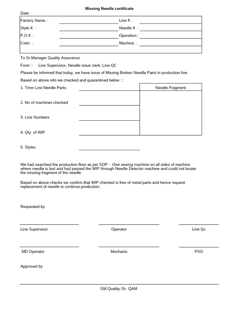 Missing Needle Report Submission | PDF