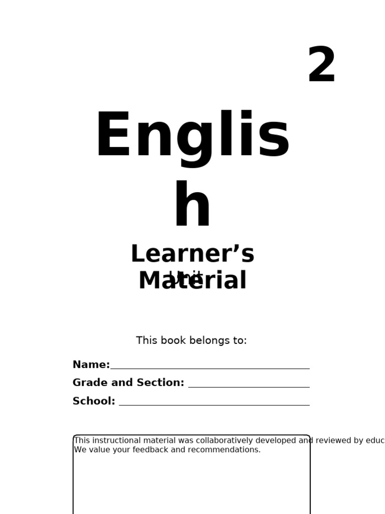 Grade 2 LM English Q3 Unit 3 Lessons 1 - 5 | PDF | Teachers | Metro Manila