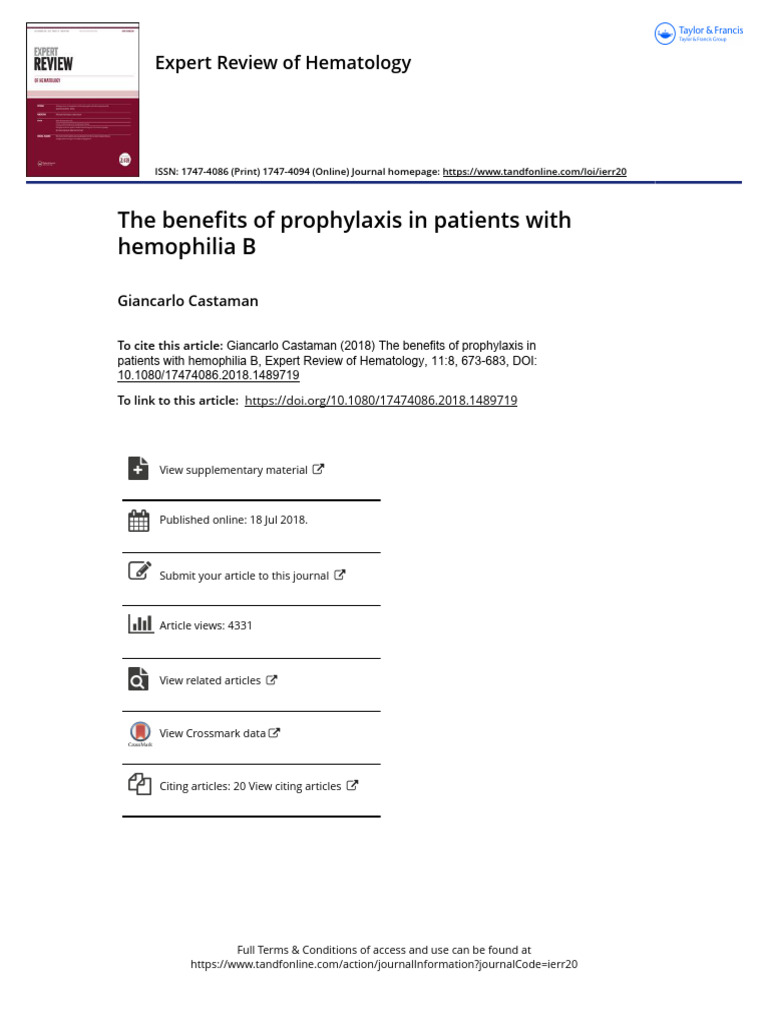The Benefits of Prophylaxis in Patients With Hemophilia B | PDF ...