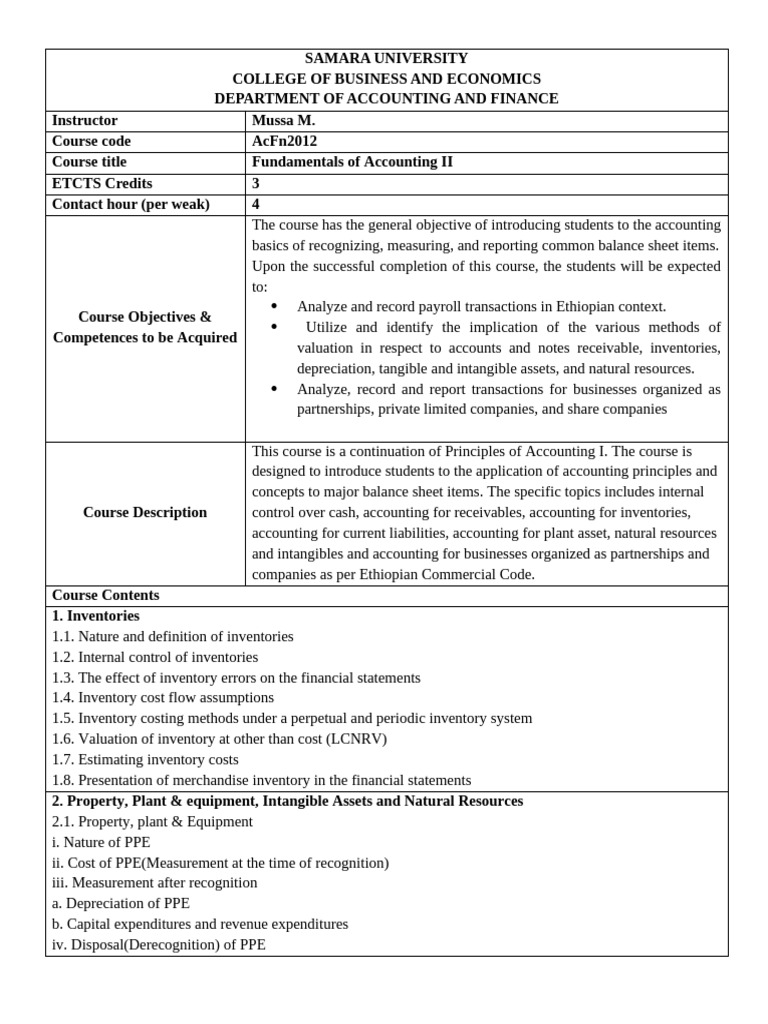 Fundamentals of Accounting II Course Overview | PDF | Balance Sheet ...