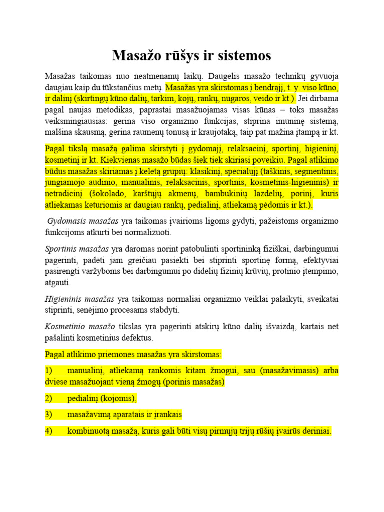 Masažo Rūšys Ir Sistemos | PDF