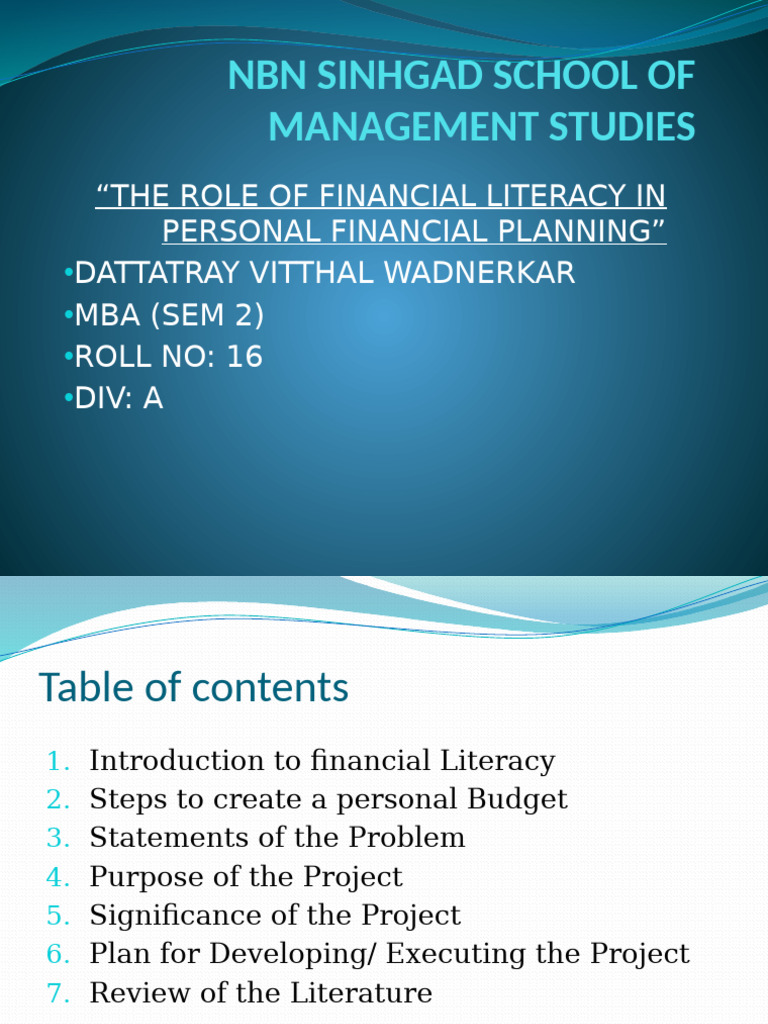 Financial Literacy in Personal Planning | PDF | Expense | Financial ...