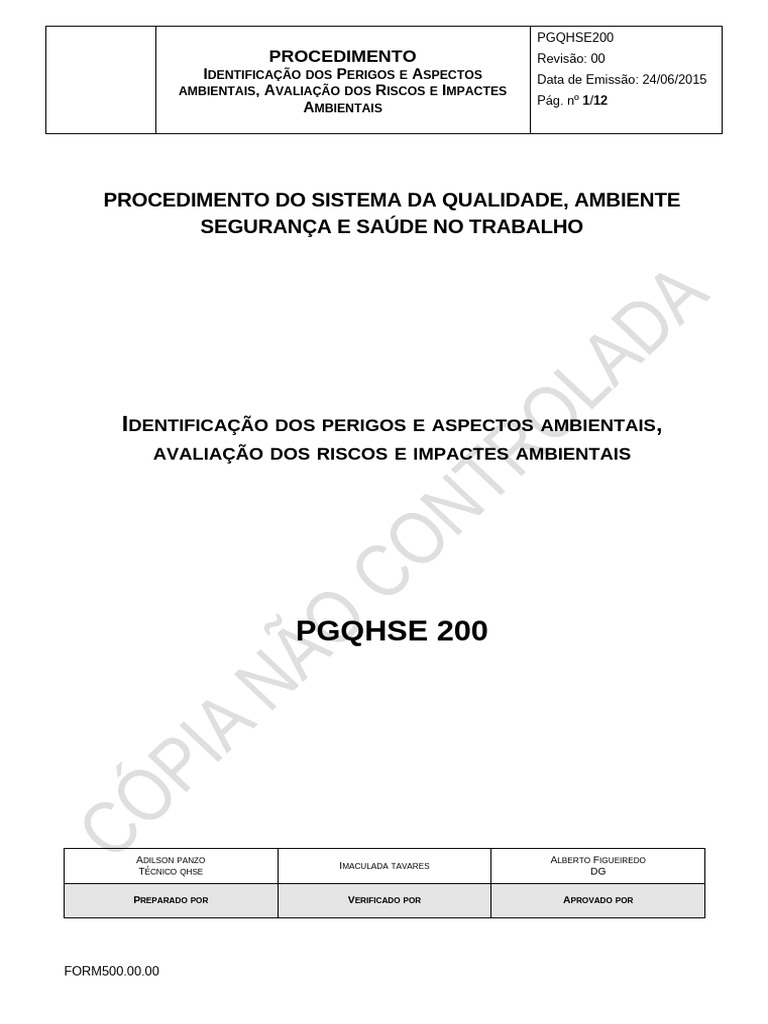 Identificação e Avaliação de Riscos Ambientais | PDF | Desperdício | Risco