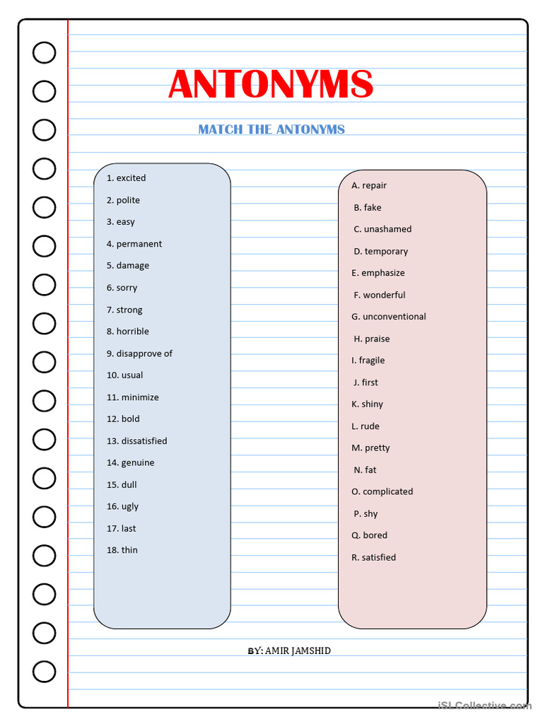 Antonym Matching Exercise for Vocabulary | PDF