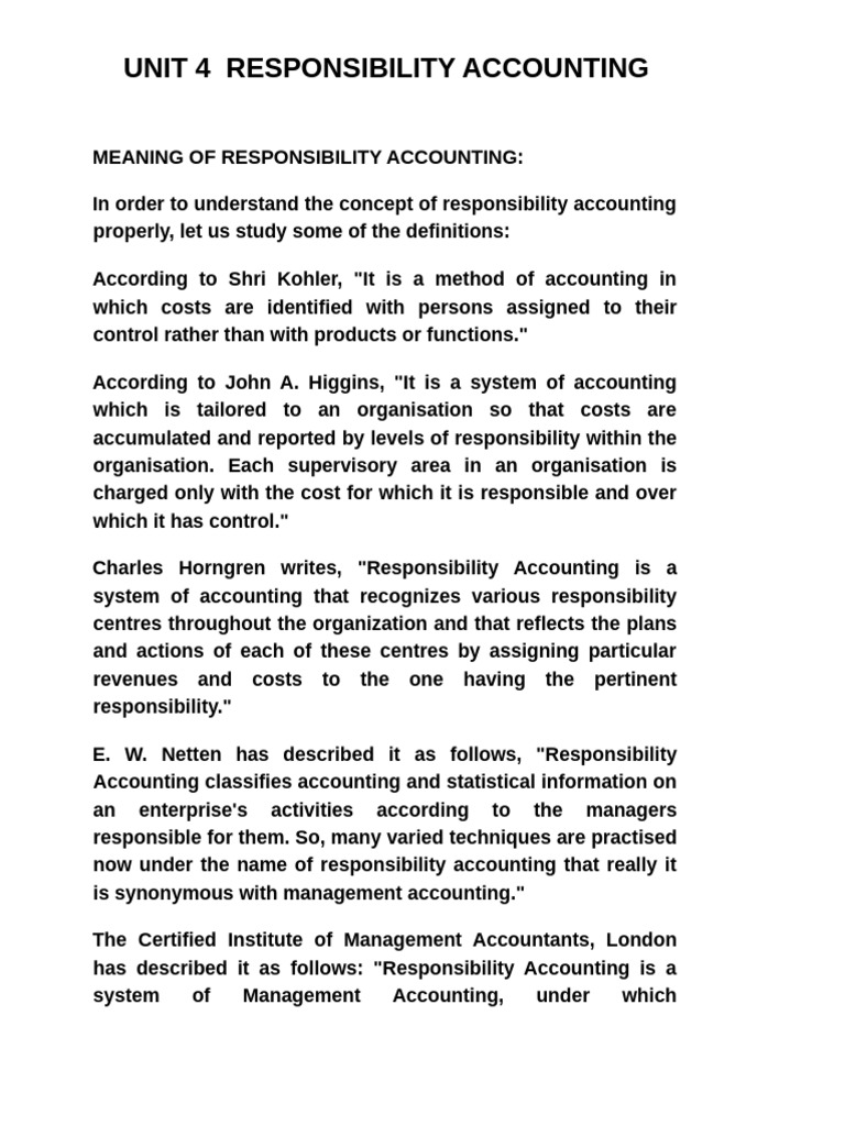 Understanding Responsibility Accounting | PDF | Return On Investment ...