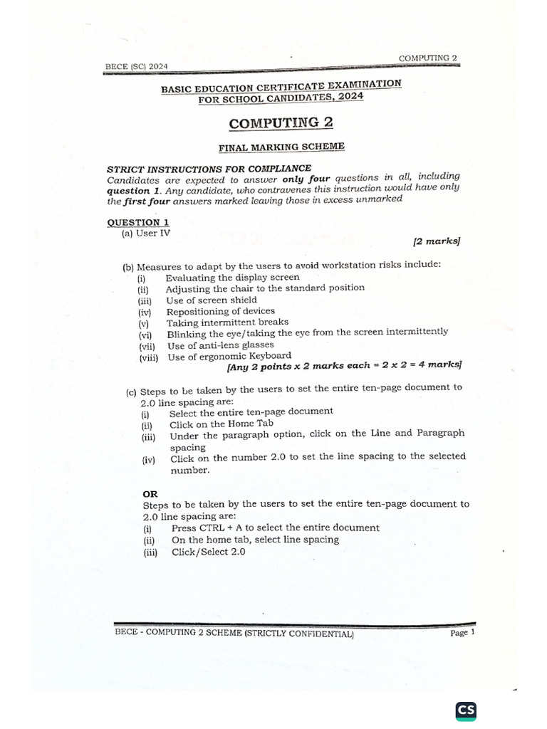 Bece 2024 Computing Marking Scheme | PDF
