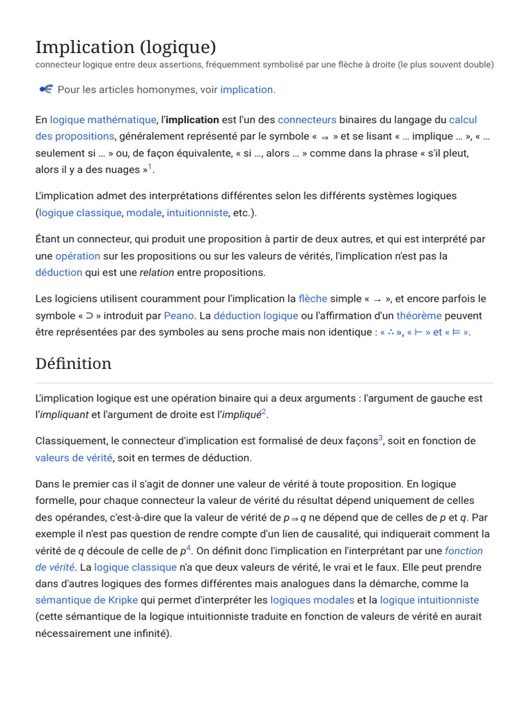 Définition et propriétés de l'implication | PDF | Logique mathématique ...
