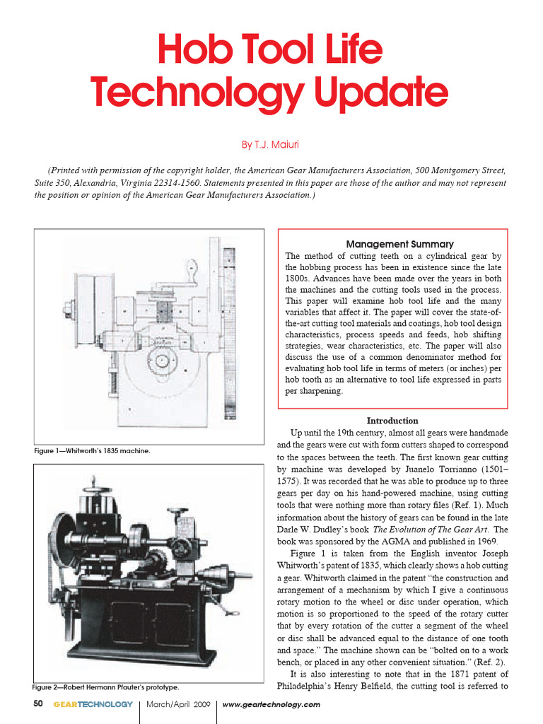 Hob Tool Life | PDF | Gear | Industrial Processes
