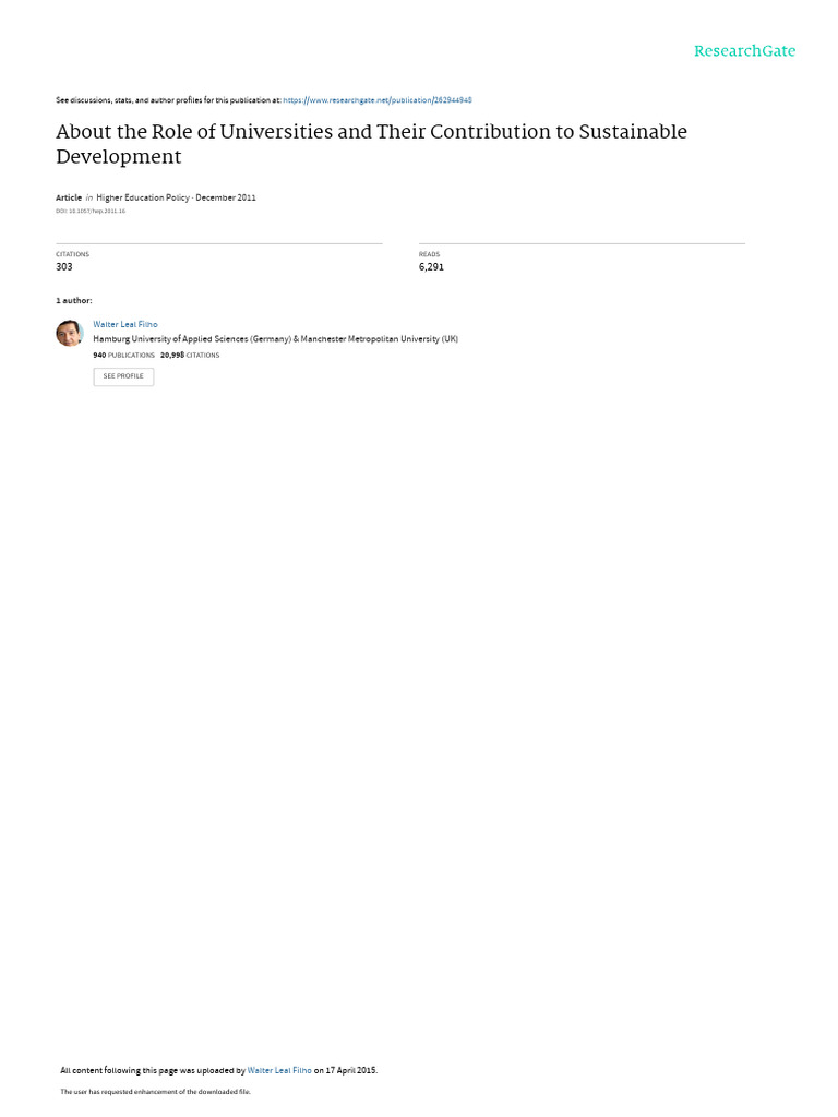 Universities' Role in Sustainable Development | PDF | Sustainability ...