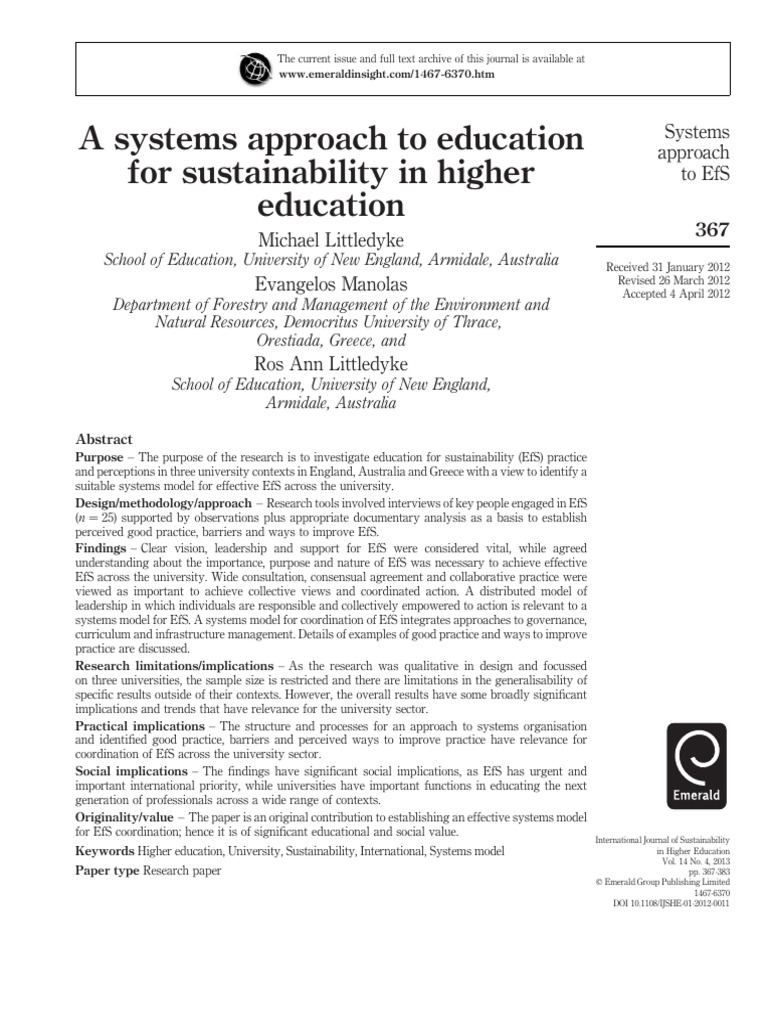 A Systems Approach To Education For Sustainability | PDF ...
