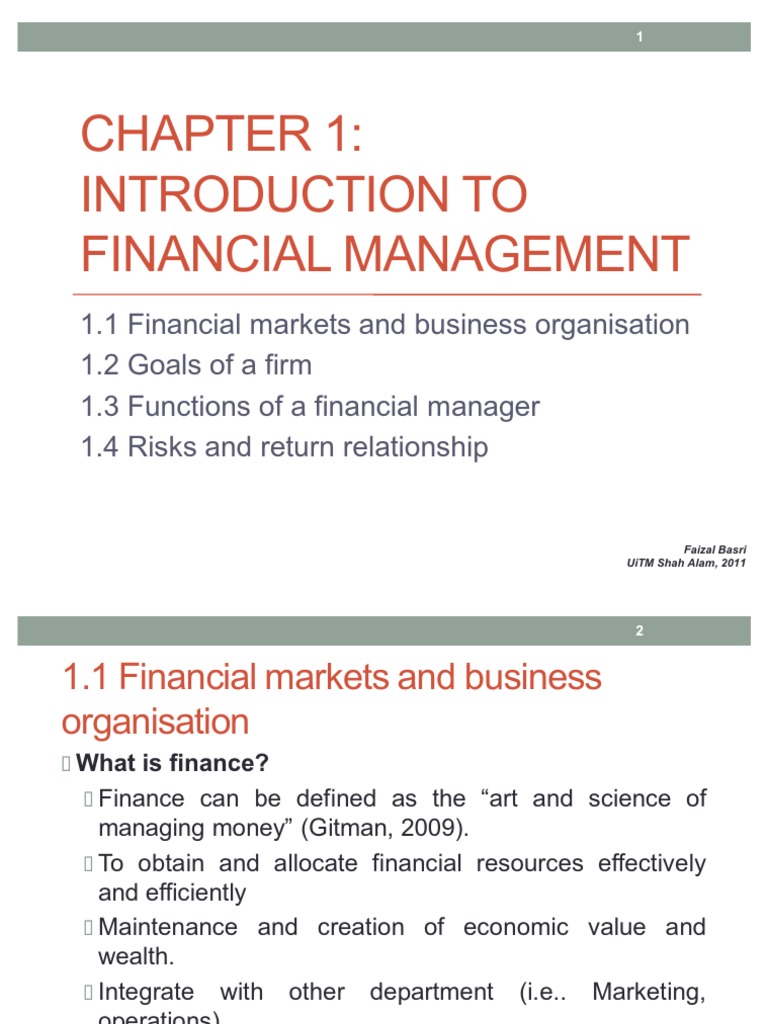 Chapter 1 - Intro To Financial Management | PDF