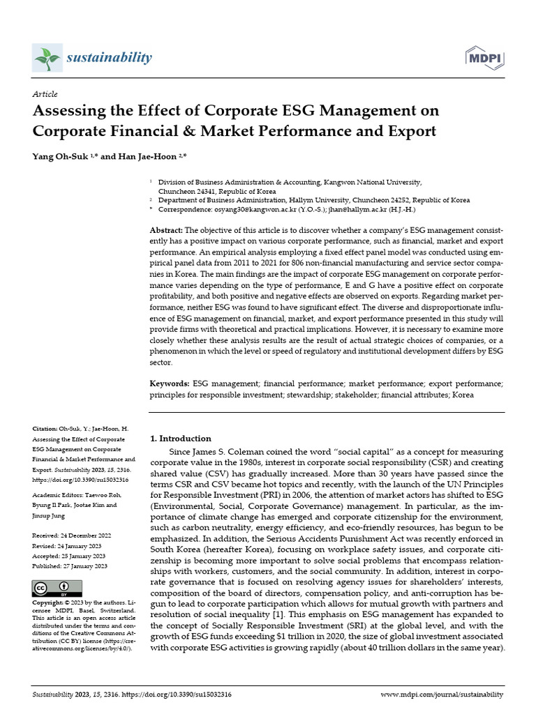 Assessing The Effect of Corporate ESG Management o | PDF | Corporate ...