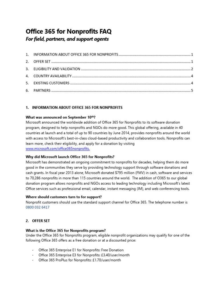 Office 365 Nonprofits FAQ Guide | PDF | Nonprofit Organization | Non ...