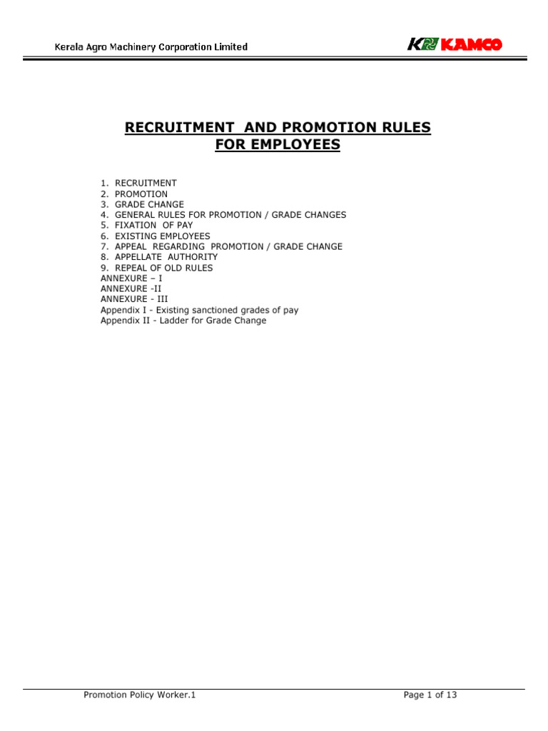 KAMCO Recruitment and Promotion Rules | PDF | Recruitment | Employment