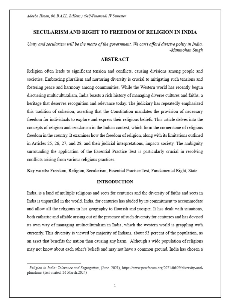Secularism and Right to Freedom of Religion in India - Adeeba Hasan ...
