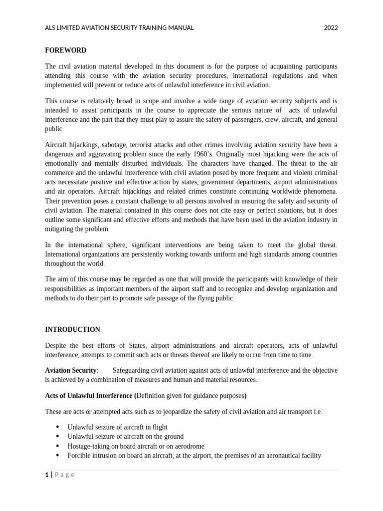 Avsec Training Reference Material | PDF | Airport Security | Aircraft ...