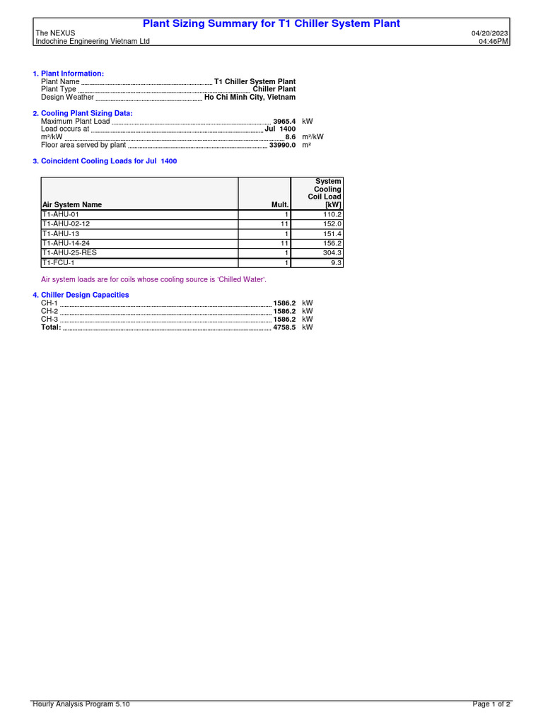 T1 Chiller System Plant Sizing Summary | PDF | Ventilation ...