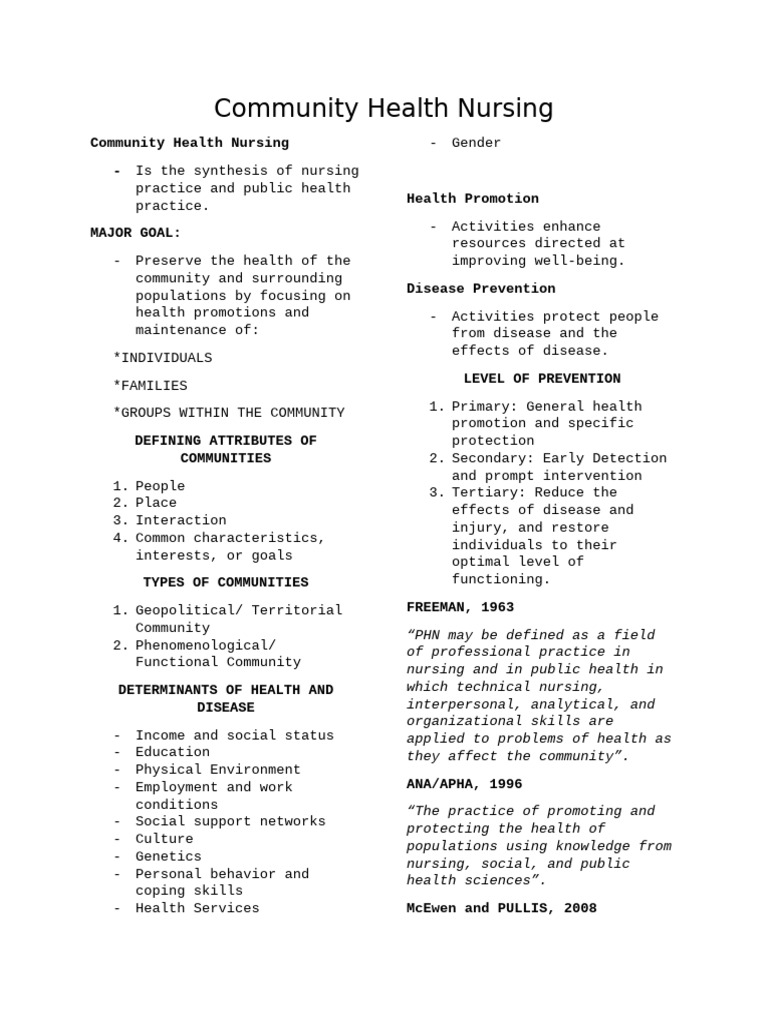 Community Health Nursing Overview | PDF | Social Programs | Health Care