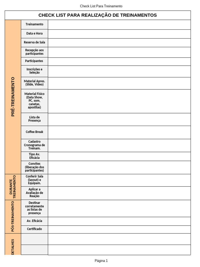Check List de Treinamento Empresarial | PDF