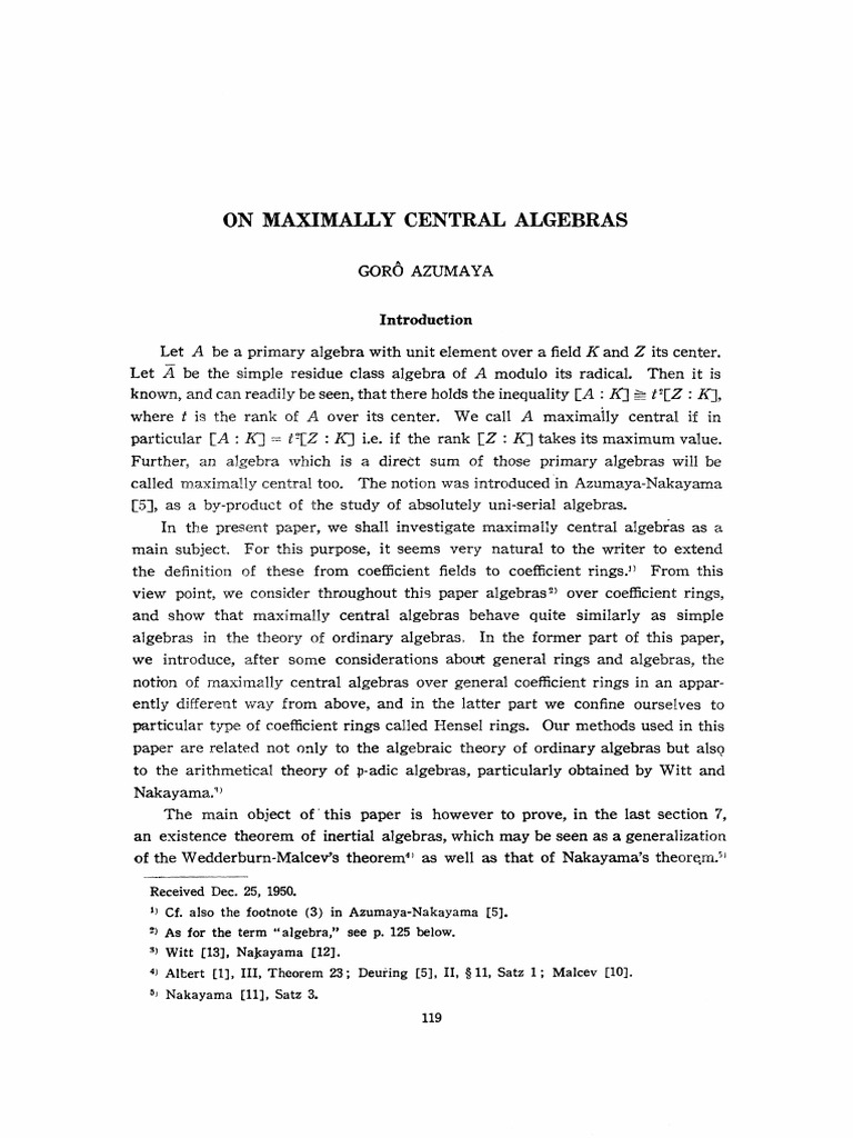 Maximally Central Algebras Explained | PDF | Ring (Mathematics) | Basis ...