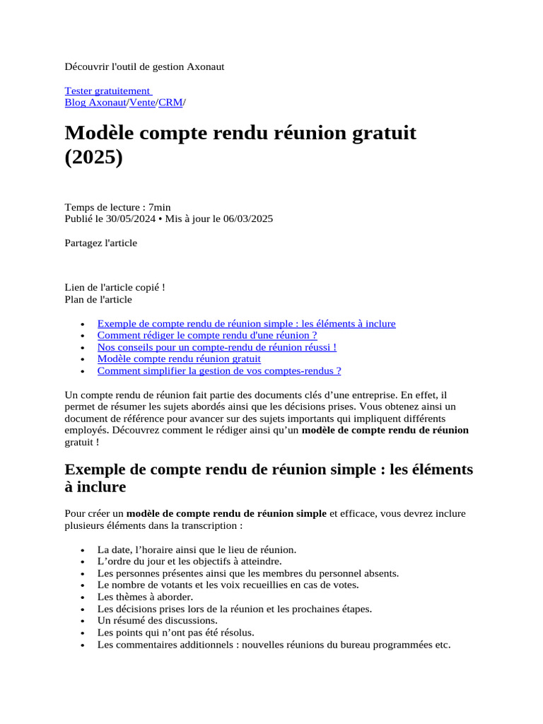Guide pour rédiger un compte rendu efficace | PDF