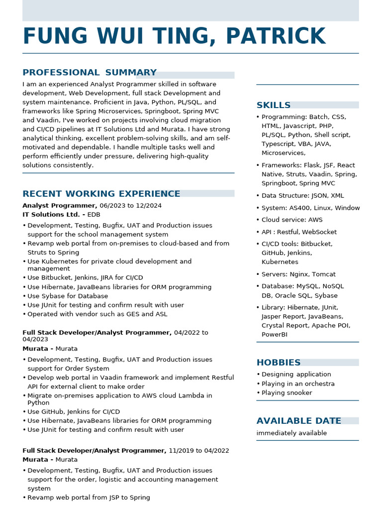 Full Stack Developer Resume Summary | PDF | Databases | My Sql