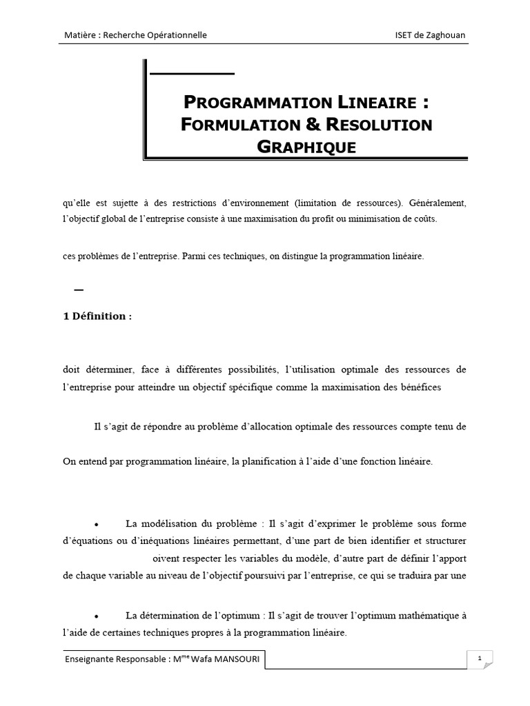 Programmation Linéaire : Modèles et Résolution | PDF | Optimisation ...
