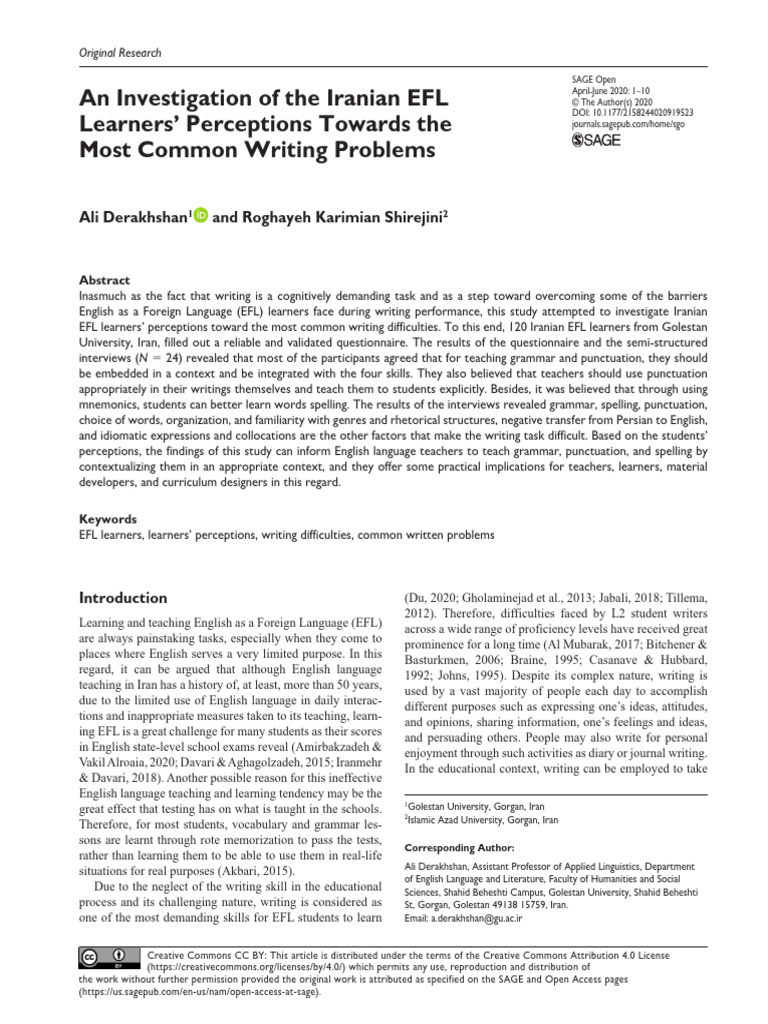 Iranian EFL Learners' Writing Challenges | PDF | English As A Second Or ...
