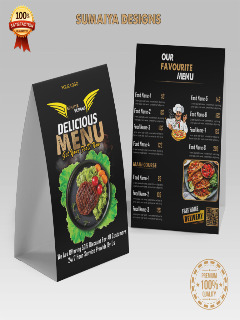 Double Sided Restaurant Table Menu Design | PDF