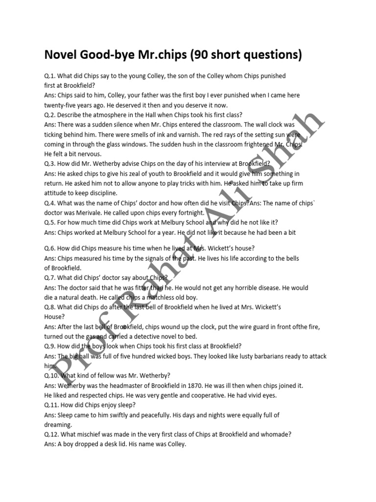 Novel Good-Bye - (90 Short Questions) | PDF