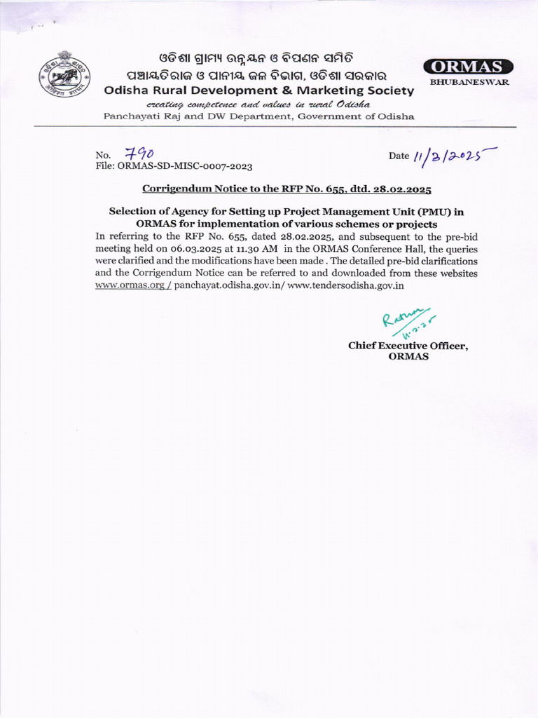 ORMAS RFP Corrigendum Notice 2025 | PDF