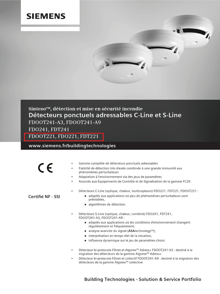 Détecteurs d'incendie Siemens FDOOT241 | PDF
