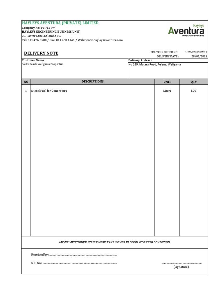 Diesel Fuel Delivery Order Weligama | PDF