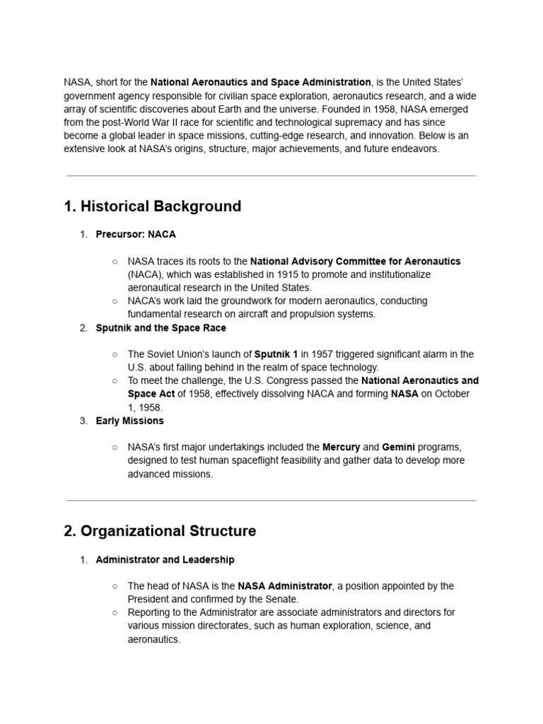 Overview of NASA's Mission and Achievements | PDF | Nasa | Space ...