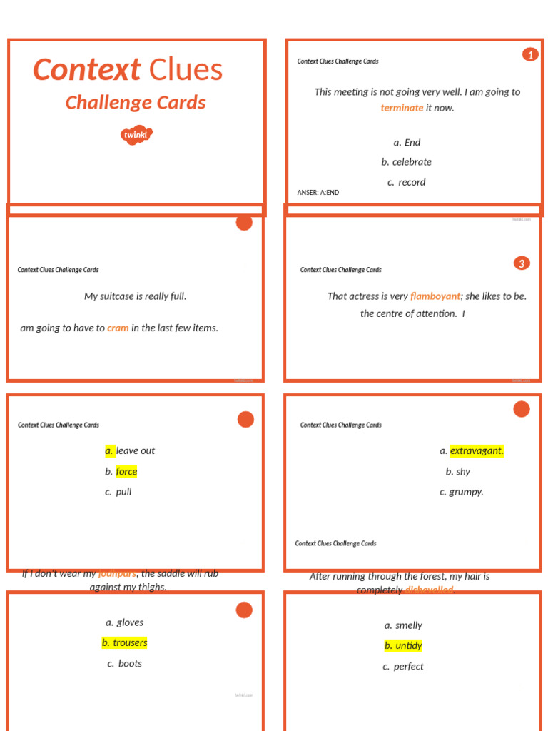 t2 e 5040 Context Clues Task Cards lks2 - Ver - 2 | PDF