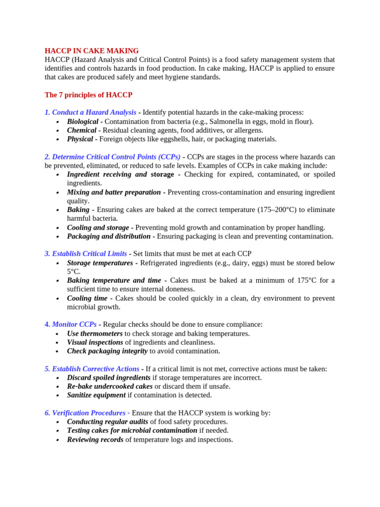 HACCP Guidelines for Safe Cake Making | PDF | Cakes | Cheesecake