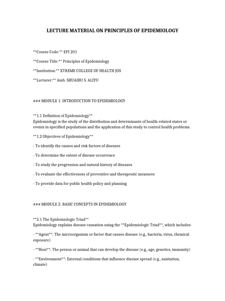 Principles of Epidemiology Lecture Notes | PDF | Epidemiology | Public ...