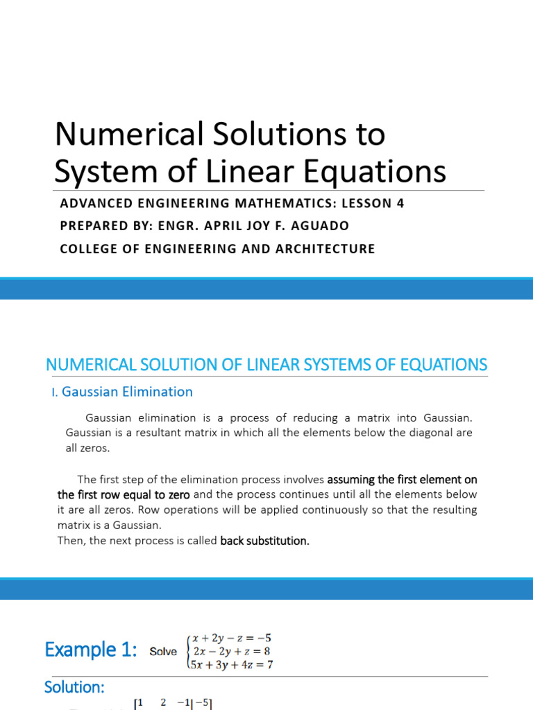 Lesson 4 Numerical Solutions To System of Linear Equations | PDF
