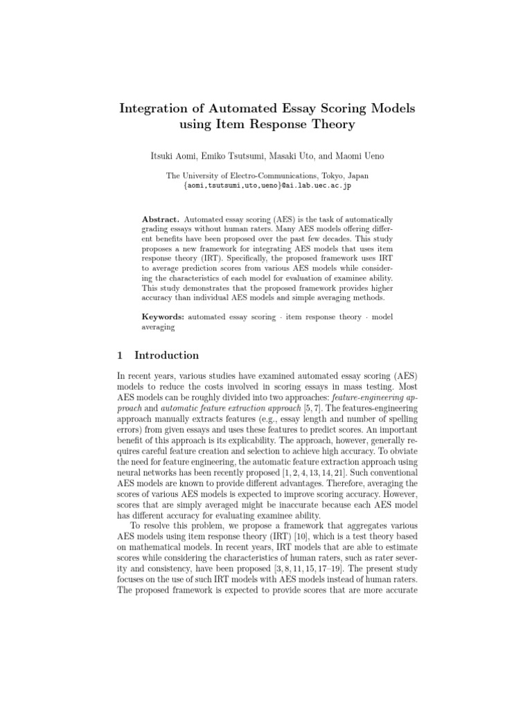Integrating AES Models with IRT Framework | PDF | Statistical Theory ...