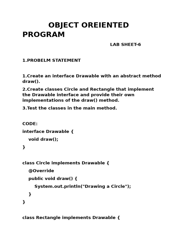 Object-Oriented Programming Lab Tasks | PDF | Method (Computer ...
