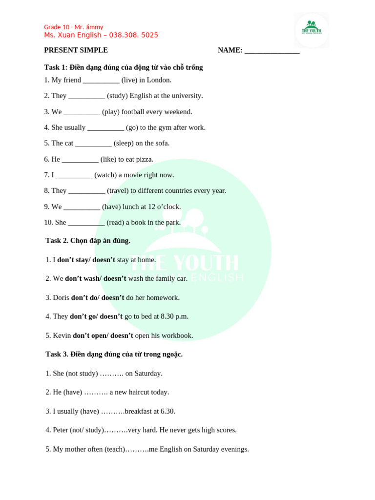 Present Simple Tense Worksheet | PDF