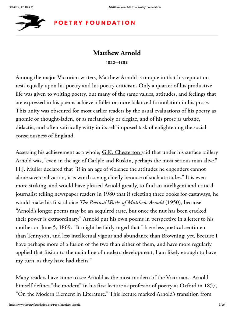 Matthew Arnold - The Po Etry Foundation | PDF | Poetry | Love