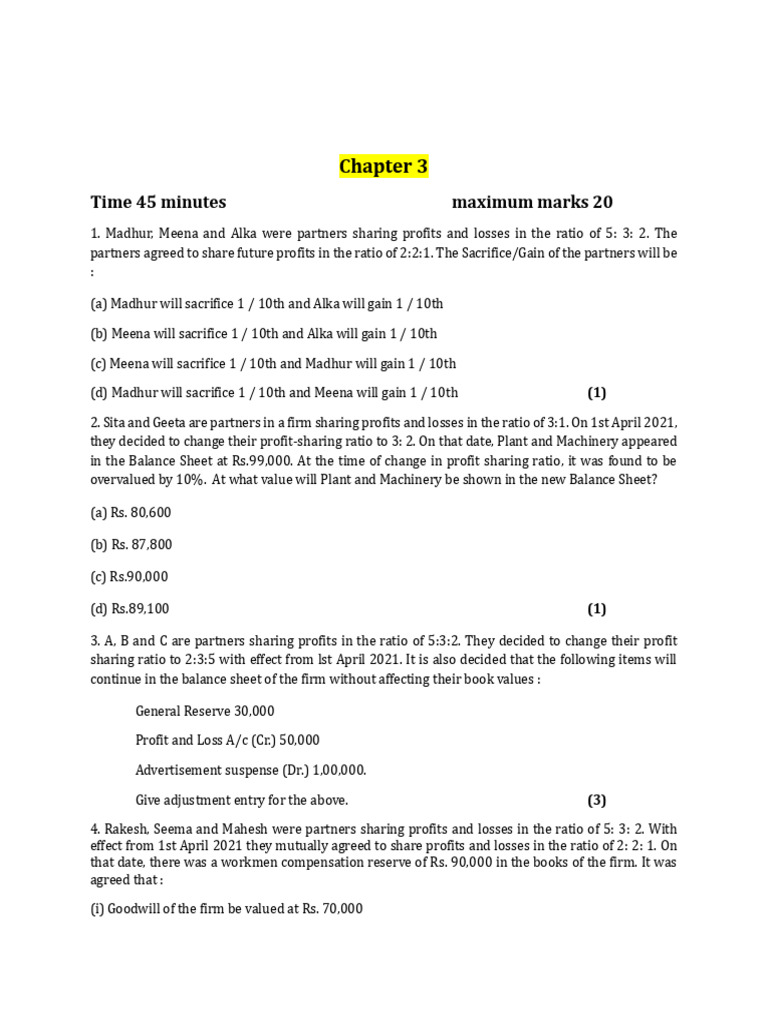 Chapter 3 Test - 22-05-2024 | PDF | Goodwill (Accounting) | Balance Sheet